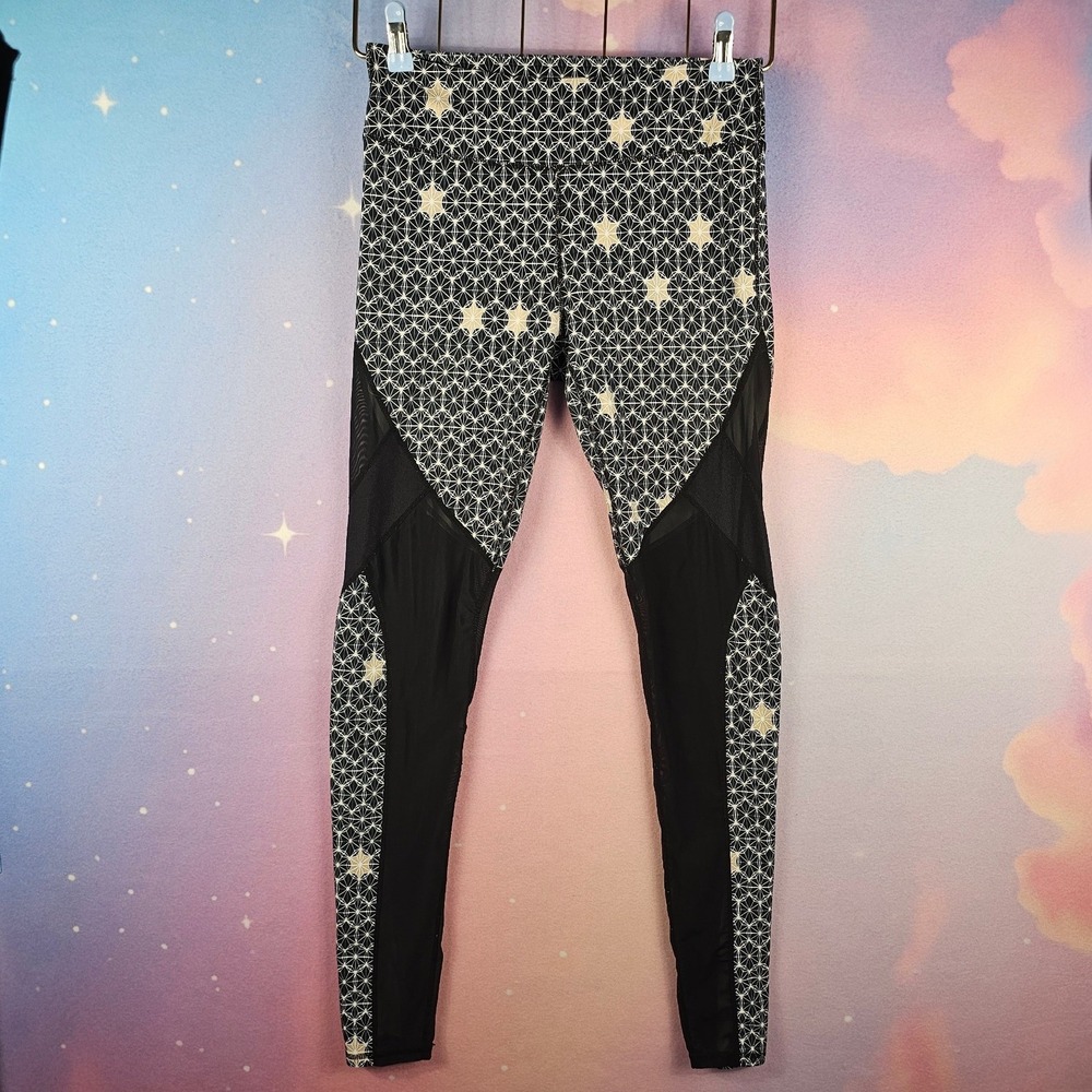 Fabletics Leggings Womens Small Black Gold Geometric Mesh Celestial Festival